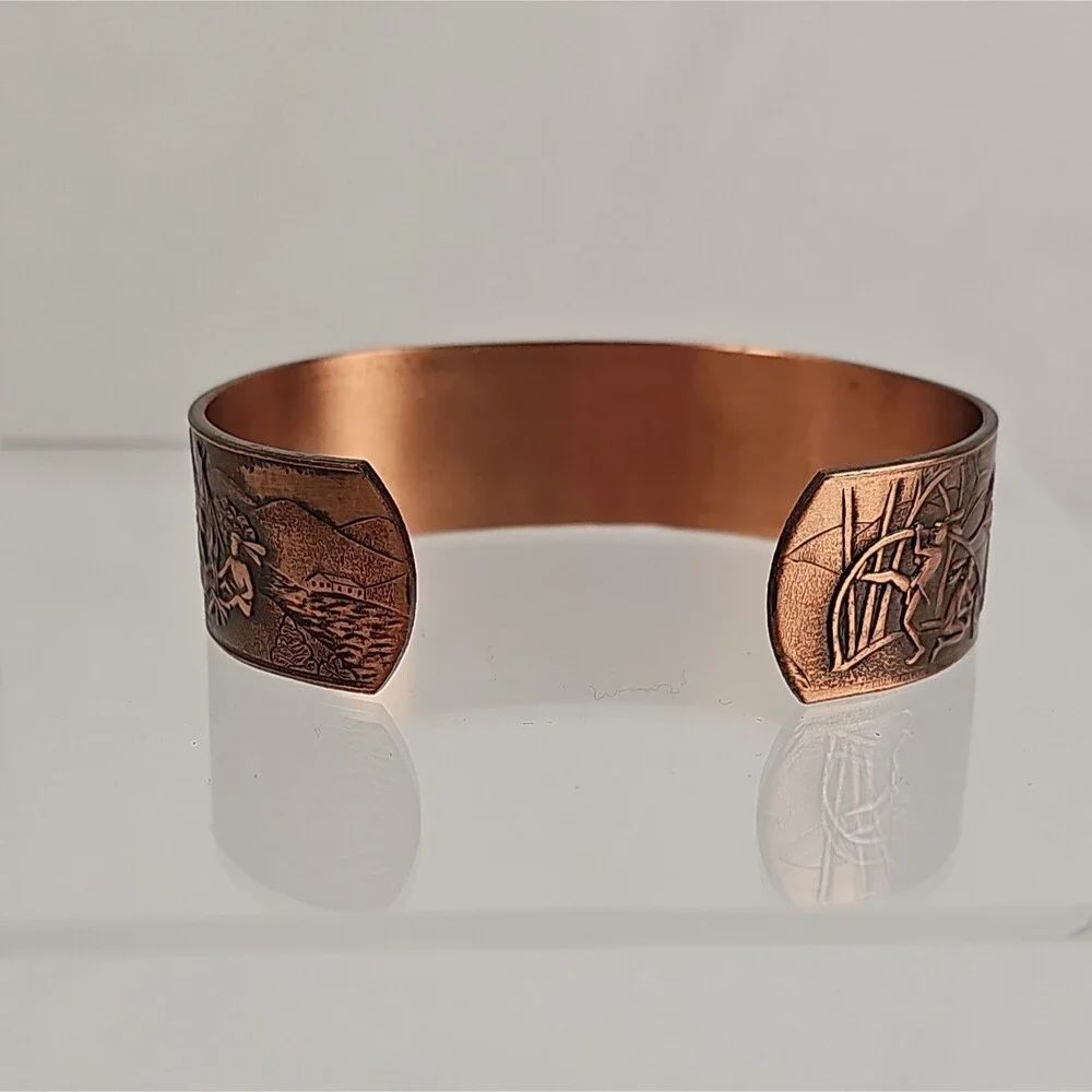 Vintage Mohawk Trail Solid Copper Cuff Bracelet Native American Souvenir
